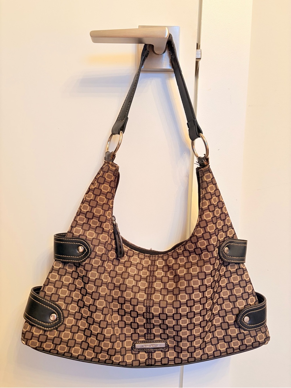 Vintage Y2K Nine West Geometric Brown Shoulder Bag | 90s 2000s Hobo Purse Style - Picture 11 of 11